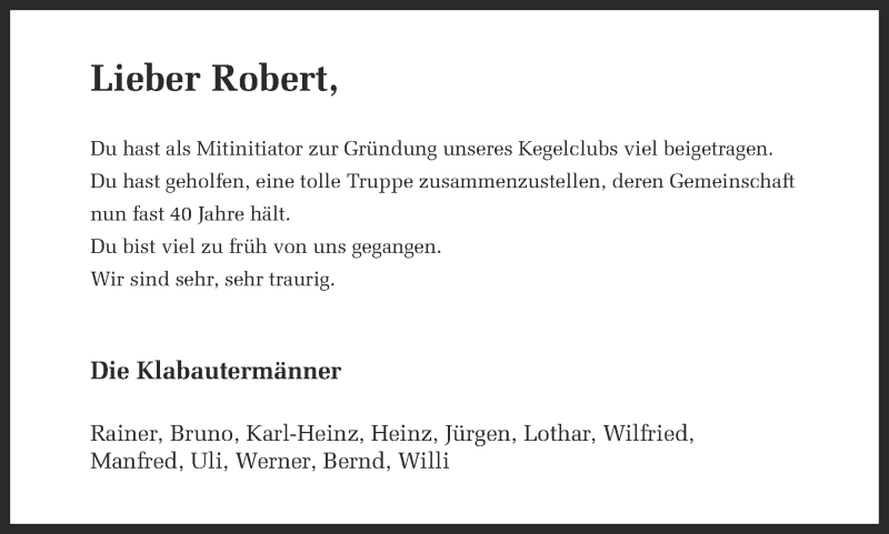  Traueranzeige für Robert Böcker vom 18.09.2014 aus Ruhr Nachrichten